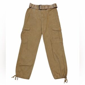 DKNY Tan Cargo Pants Size 6 Utility Y2K Drawstring Hem Belted